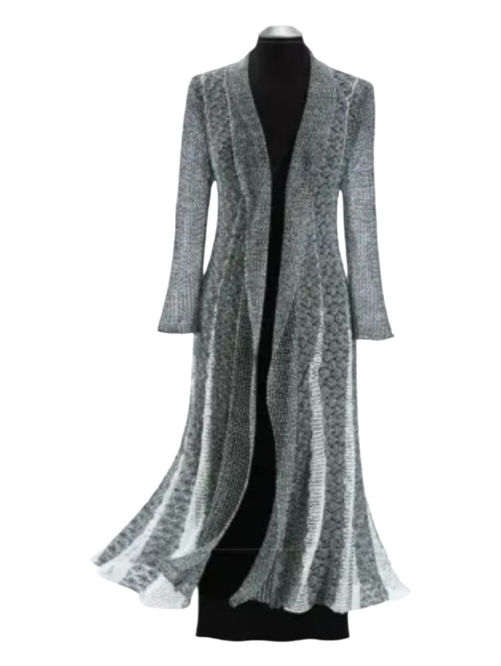 The Pyramid Collection Silver Metallic Threads Long Open-Front Sweater Coat XL